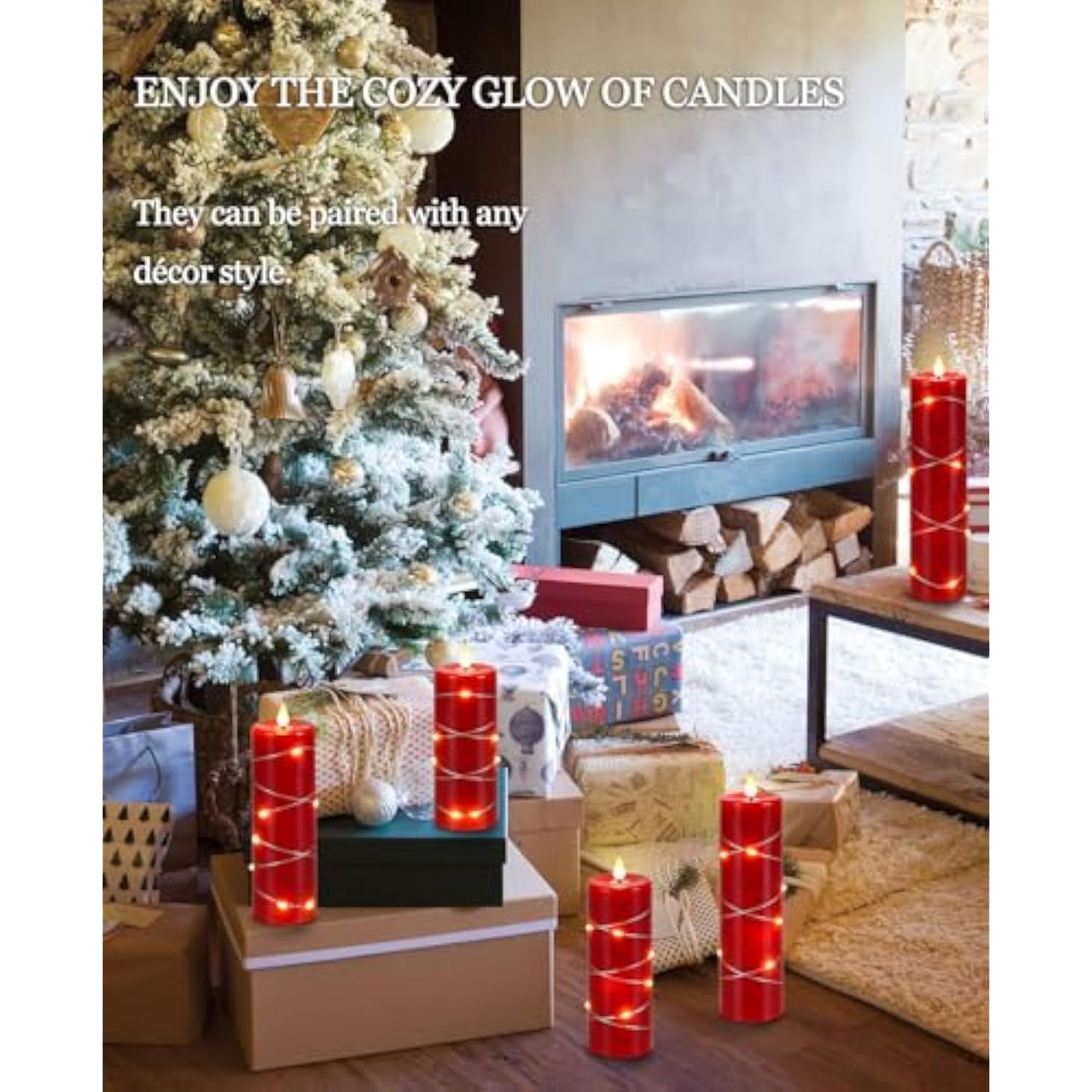 Red Flameless Candle Fairy String Light, Water Drop Flame, Advanced Led Flame Simulation With Remote And Timed Candles, 5-Cell Battery Powered?Christmas Candle