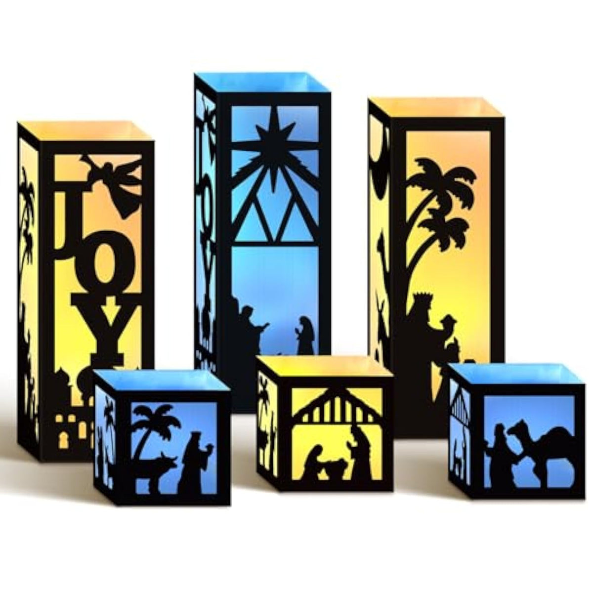 6Pcs Nativity Christmas Luminary Boxes With 6 Lameless Led Candles, Jesus Christmas Luminary Candle Boxes For Religious Christmas Jesus Birthday Xmas Party Decor Paper Lanterns Boxes With Lights