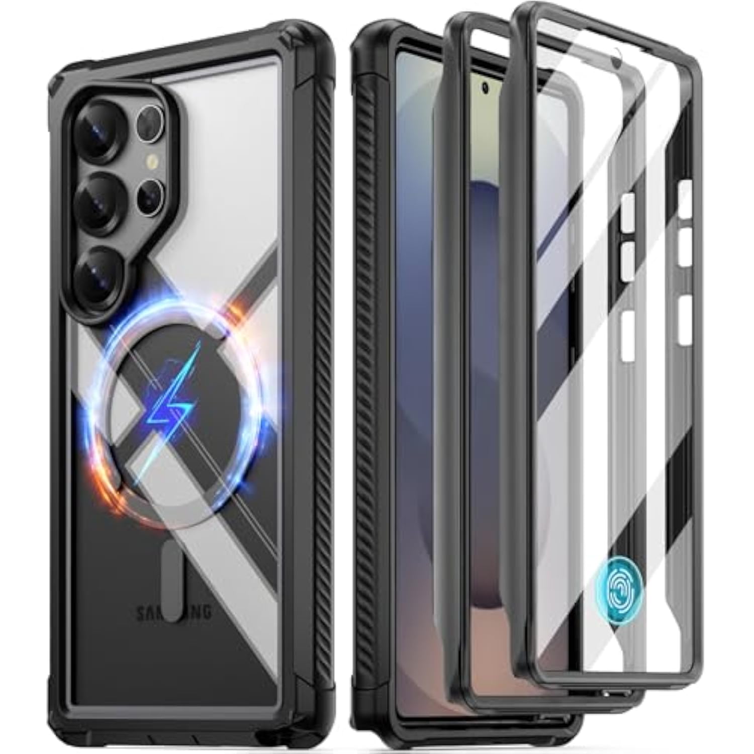 Guardian Case For Galaxy S25 Ultra 5G 6.9 Inch (2025), [20Ft Mil-Grade Drop Tested] Built-In Screen Protector [Work With Fingerprint Id] Full Body Shockproof Rugged Clear Case, Black/Clear