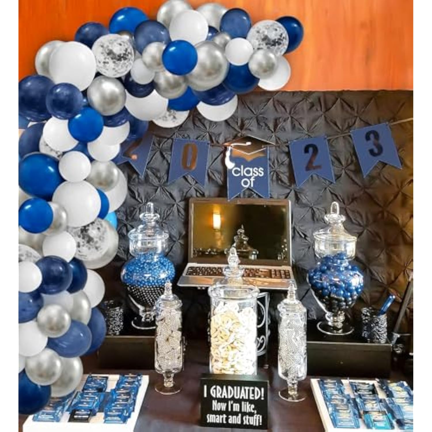 124pcs Blue Silver White Balloon Arch Kit for Birthday, Wedding, Graduation
