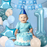 First Birthday Boy Decorations 40in Banner 1 Balloon Number Dusty Blue Balloons