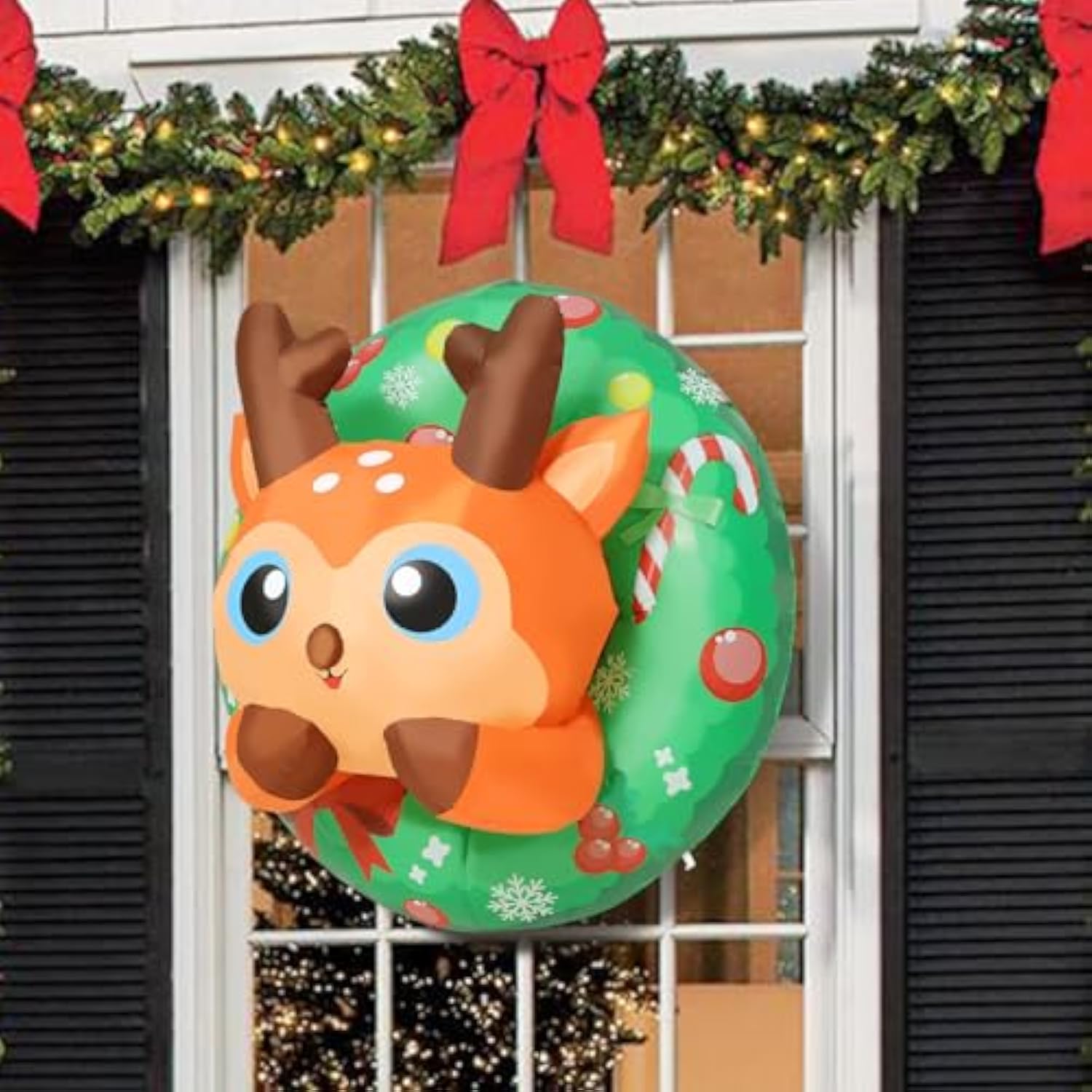 3.4Ft Christmas Inflatables Reindeer Window Outdoor Decorations Blow Up With Built-In Led Lights For Xmas Party Indoor Y
