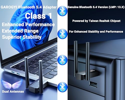 Bluetooth 5.4 Usb Adapter Pro Max Ultra Long Range With Dual Antennas For Pc Supports Windows 11/10/8.1/7, Plug&Play For Windows 11/10, 5.4+Edr For Pc,Laptop,Keyboard,Mouse,Headsets,Speakers