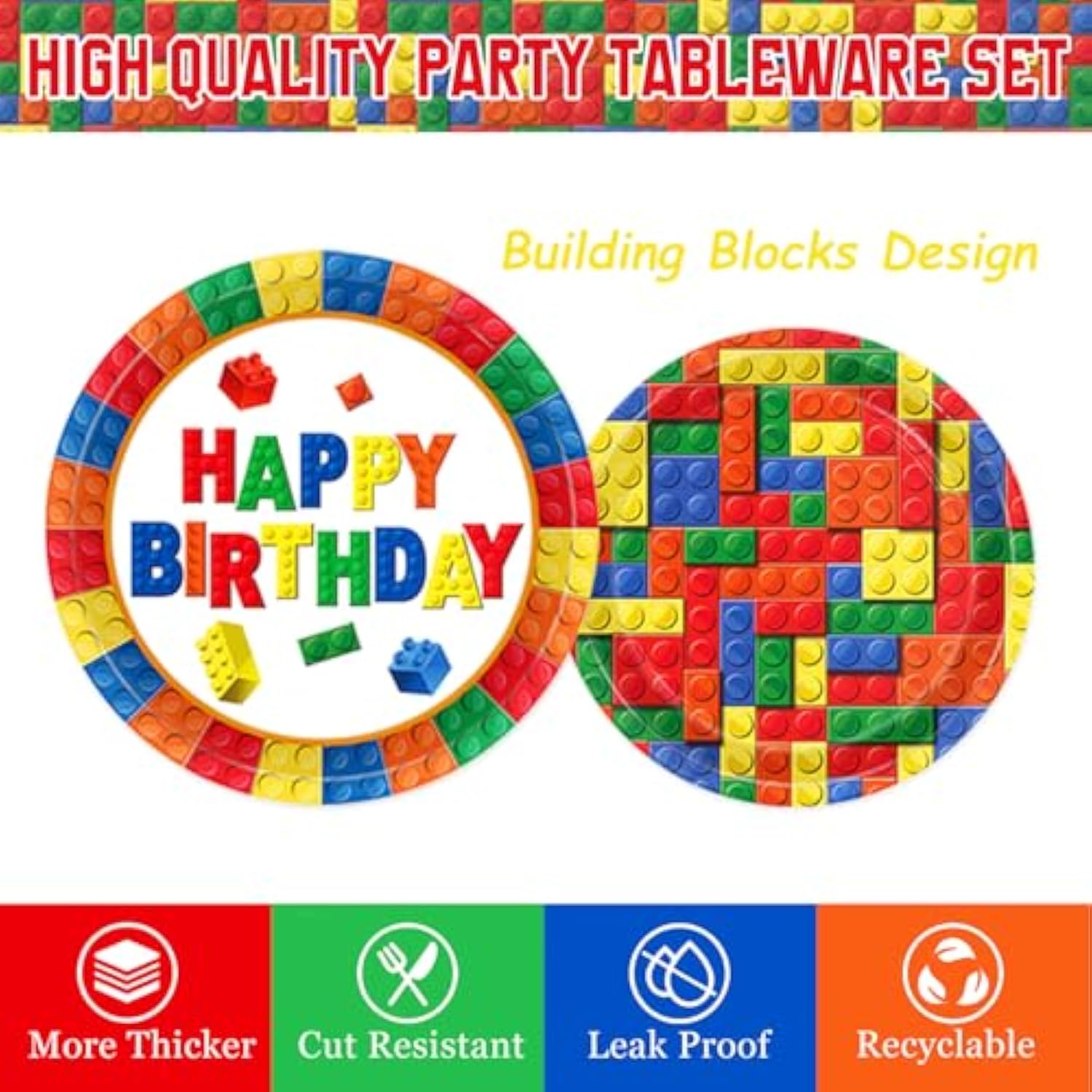 173 Pcs Building Block Birthday Party Decorations - Plates, Napkins, Cups, Cutlery, Cake & Cupcake Toppers, Banner, Hanging Swirls, Tablecloth, Balloons For Boys' Kids' Birthday Party, Serves 20
