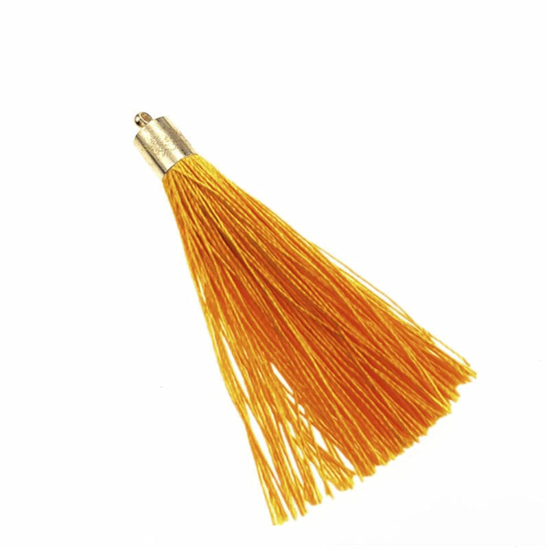 100 Pieces 2.5Inch Polyester Tassels With Gold Metal Tube End Caps Mala Tassel