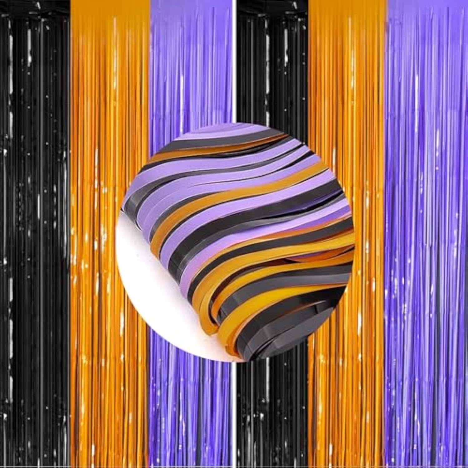 2 Pack Orange Purple Black Foil Fringe Curtains 3.3x6.6ft Backdrop Party Decor
