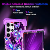 For Galaxy S22 Ultra 5G Case,Glow In The Dark Three Layer Heavy Duty Shockproof Full Body Protection Hard Plastic Bumper+Soft Silicone Case For Samsung Galaxy S22 Ultra 6.8 Inch,Dark Butterfly