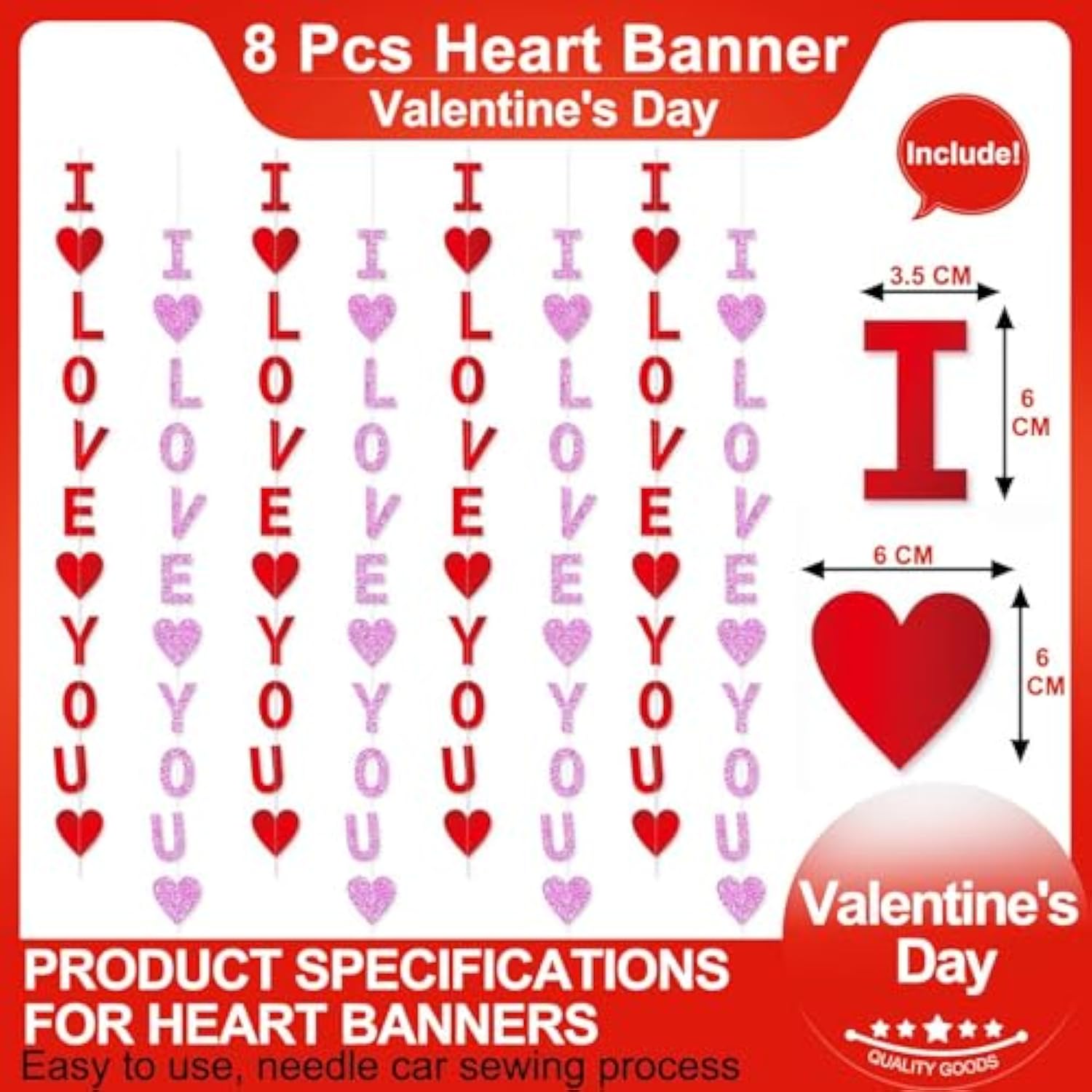 8 Pack I Love You Heart Garland Banner