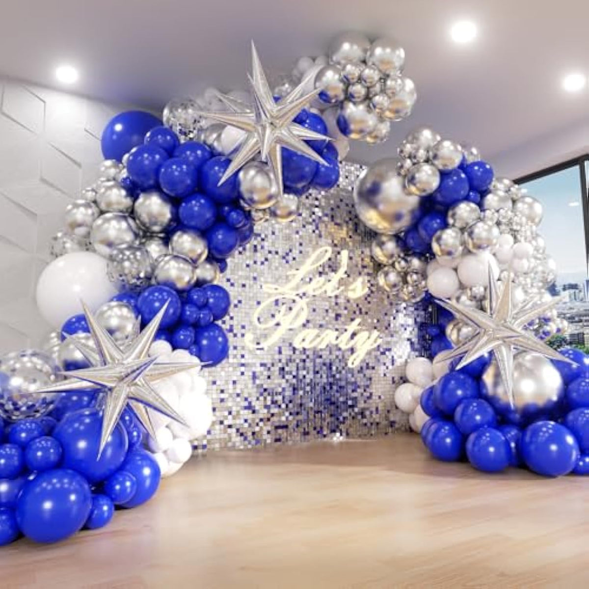 131Pcs Royal Blue And Silver Balloon Arch Garland Kit, Royal Blue White Silver Confetti Balloons For Wedding Graduation New Year Retirement Birthday Party Decorations