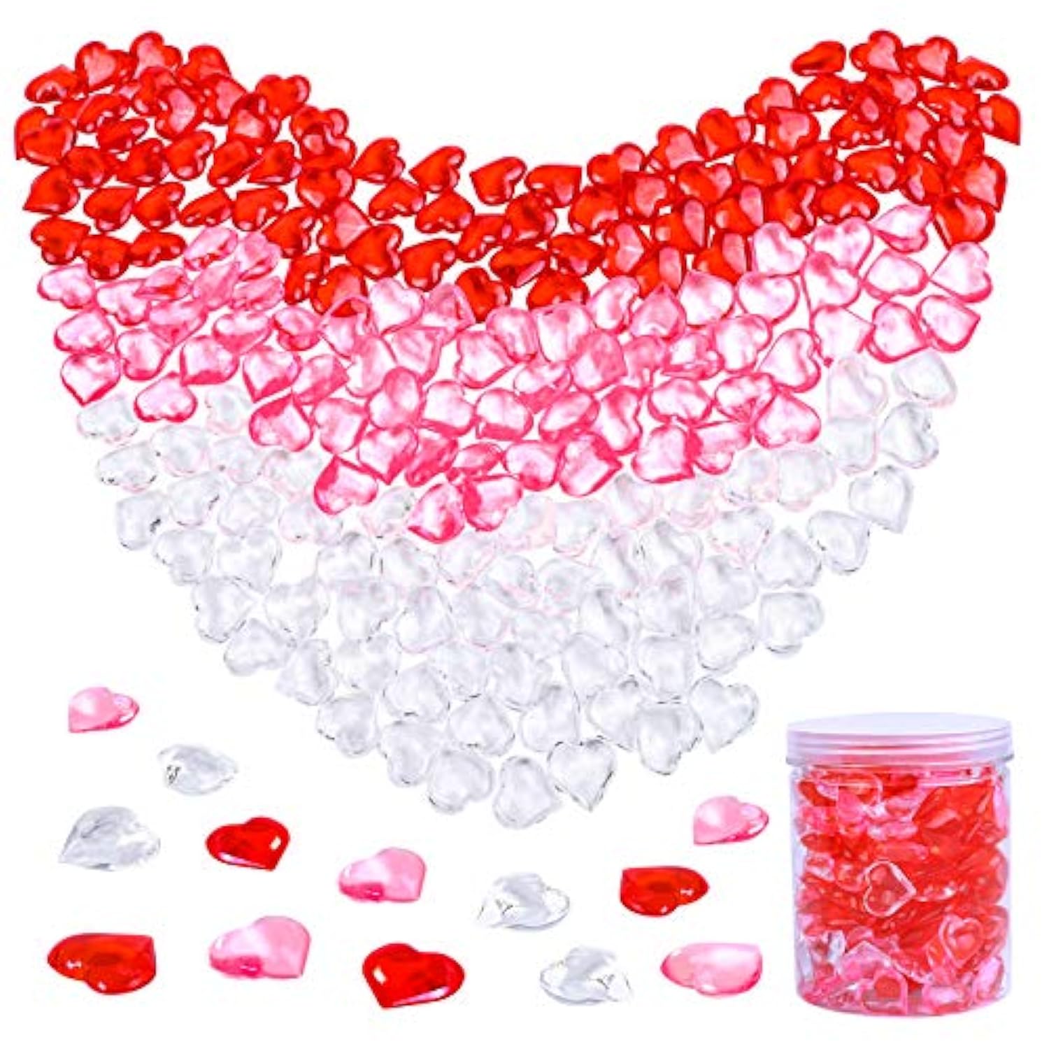 240 Pieces Red White Pink Acrylic Heart Gems 1 Lb Valentine'S Day Decoration Party Table Scatter Decorations With Round Box For Vase Fillers, Valentine'S Day, Wedding And Home Decorations