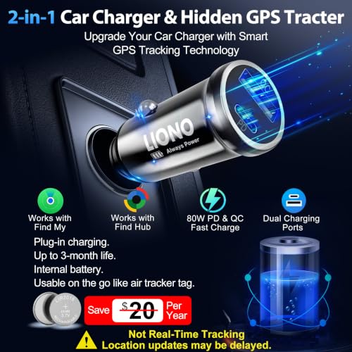 Car Gps Tracker & Charger With Built-In Rechargeable Battery, Gps Tracker For Vehicles, Hidden Car Tracker For Anti-Theft & Parking Location, For Family& Fleets, No Monthly Fee, No Sim, Ios Only