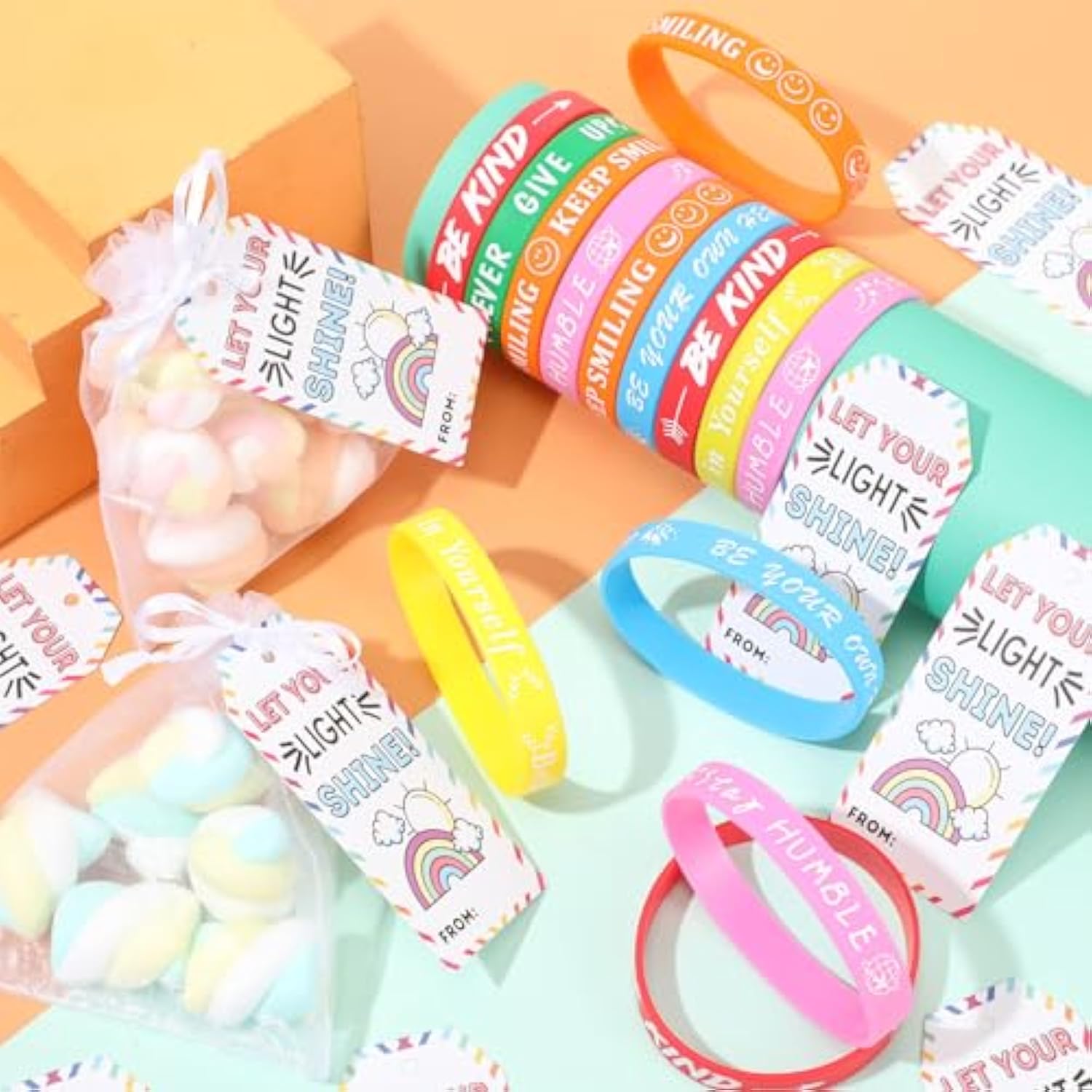 72 Pcs Motivational Wristbands Gifts Set For Students, Back To School Gifts Colored Inspirational Silicone Bracelets With Inspirational Cards Organza Bags Classroom Goodie Bag Fillers