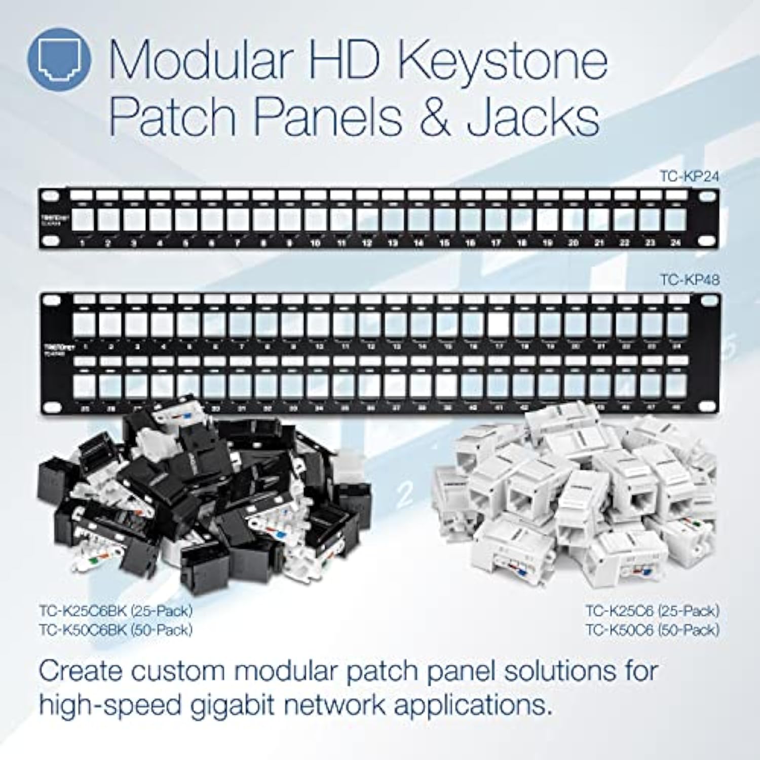 TRENDnet Cat6 Keystone Jack, 25-Pack Bundle, 90° Angle Termination, Compatible