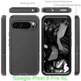 Pixel 9 Pro XL 3-in-1 Case, Heavy Duty Rubber, Military Grade Shockproof - Black