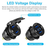 Quick Charge 3.0 Dual USB Charger Socket,Aluminum Power Outlet Fast Charge,with LED Digital Voltmeter and Wire Fuse, for 12V/24V Car, Golf Cart, Boat, RV, Motorcycle, Truck and More