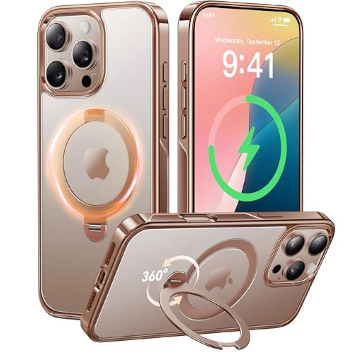 Desert Titanium For Iphone 16 Pro Max Case With 360° Spin Magnetic Stand [Compatible With Magsafe][16Ft Protection] Polished For Iphone 16 Promax Case With Stand Ring 6.9'', Rose Gold