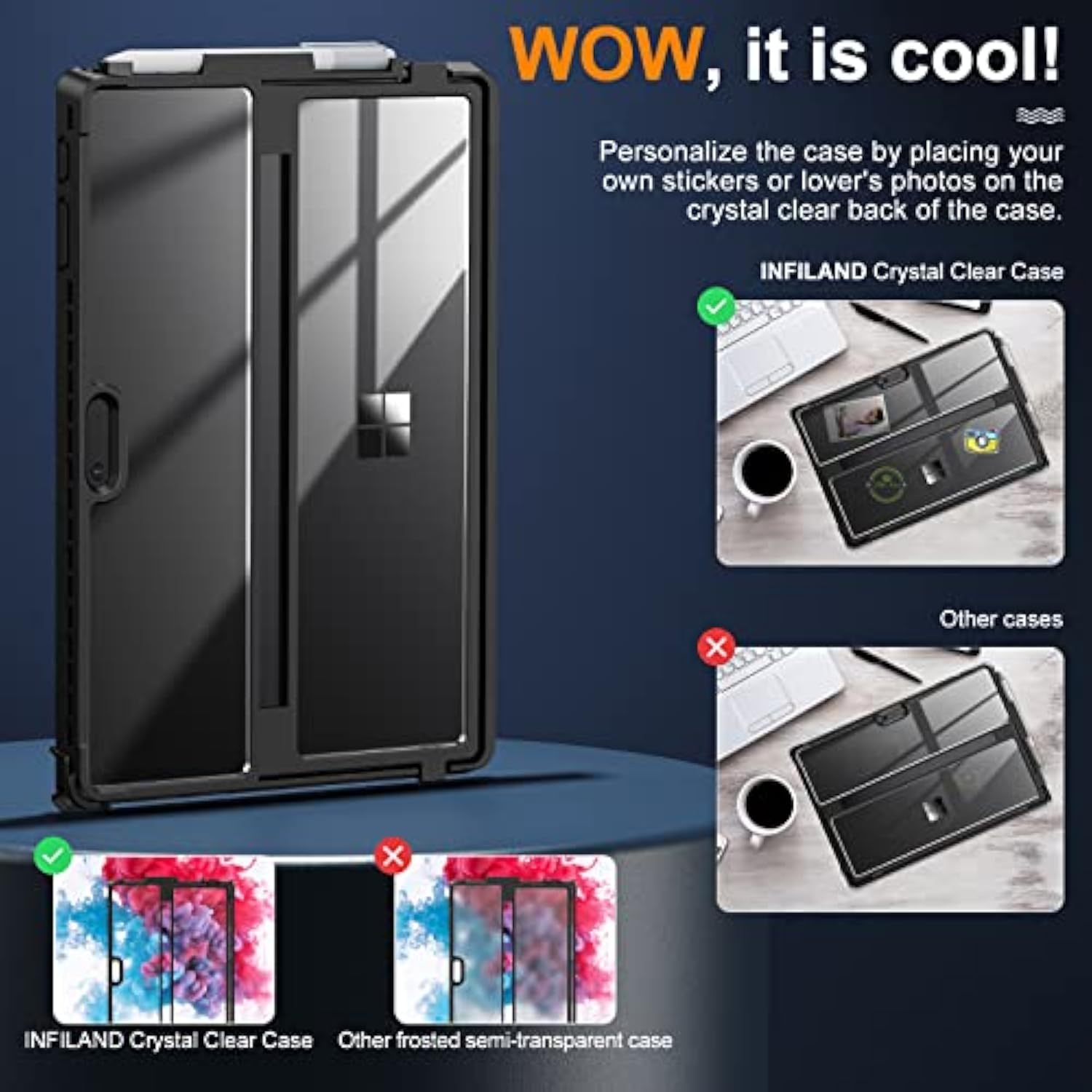 Surface Pro 7 Plus Case, Crystal Clear Multi-Angle Shockproof Case Compatible