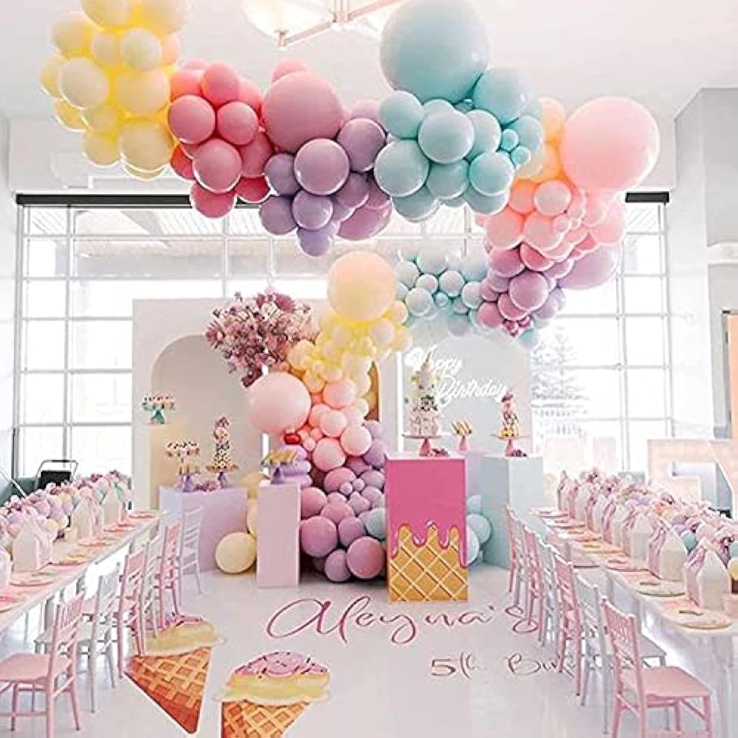 Pastel Balloons Garland Arch Kit 143Pcs Macaron Rainbow Balloons Birthday Party Background Decoration Girl Baby Shower Donuts Ice Cream Party Supplies Pink Blue Green