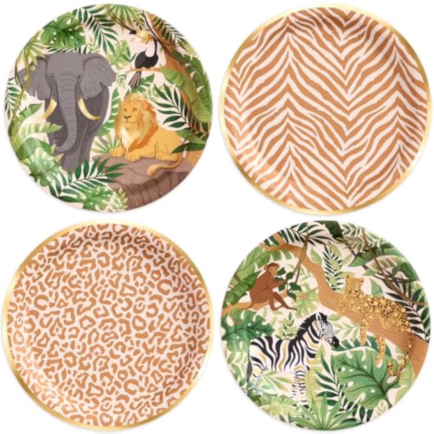 Animal Print Safari Paper Plates, 4 Designs | 24 Pcs 9" | Kids Decorations, Jungle Party Setting, Wild Birthday Decor, Rainforest Tablescape, Zoo Table Decor