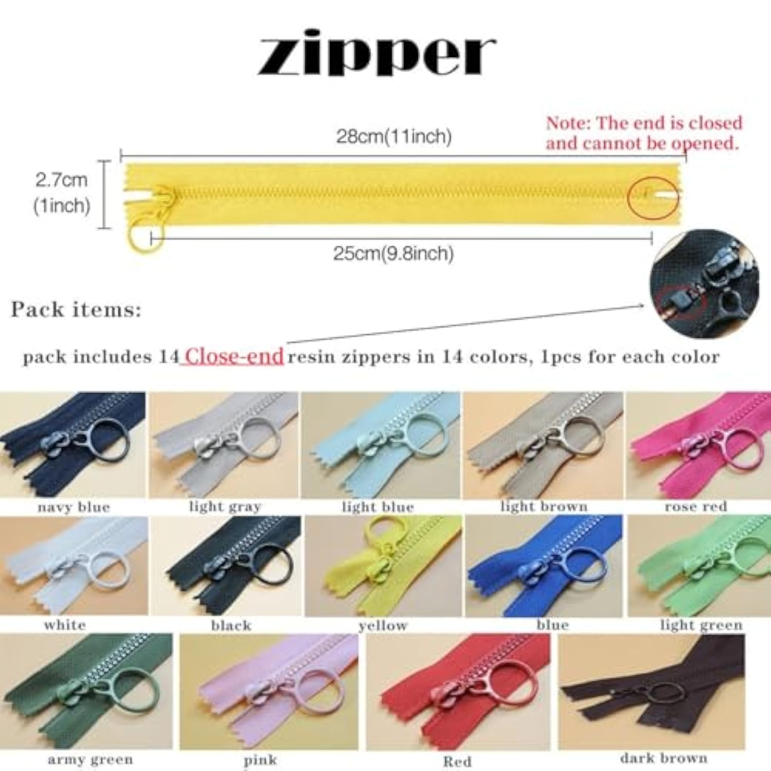 Zippers Colorful Resin 14Pcs Non Separating Zippers With Ring Pulls #3