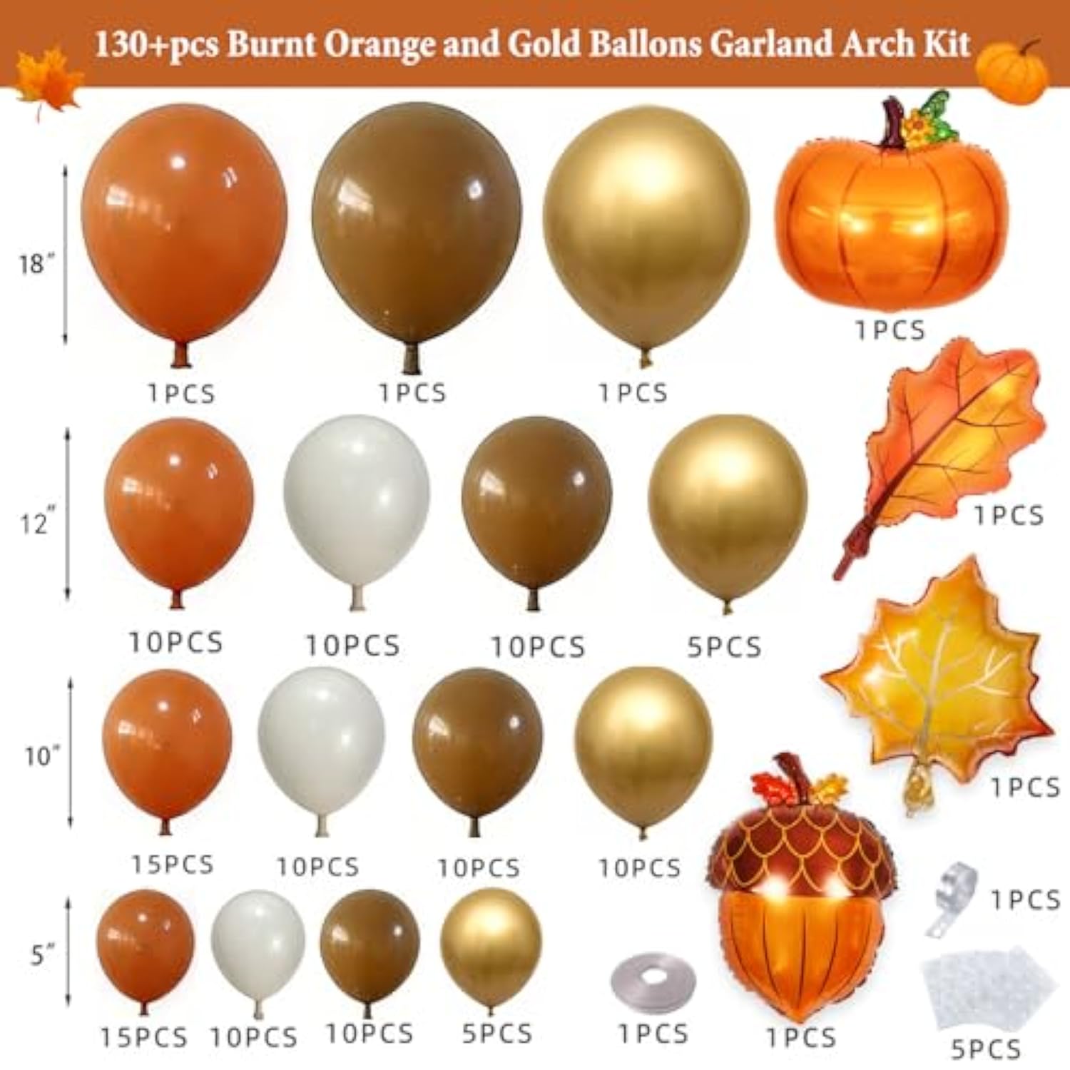 Fall Balloon Arch Kit 130PCS Thanksgiving Pumpkin Balloons for Autumn Baby Shower Party