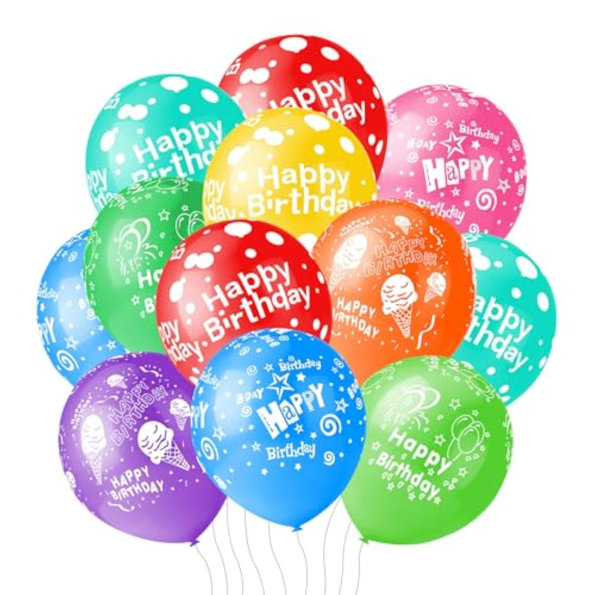 50Pcs 12Inch Happy Birthday Balloons For Men&Women, Assorted Balloons For Party, Beautiful Flowers Printed Decoration (Birthday)
