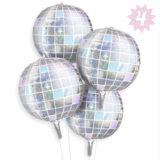 Iridescent Disco Ball Foil Balloons - 4 Pk, 22" | Last Disco Bachelorette Decorations, Groovy Birthday Party Supplies, 70S Baby Shower, Nye, Space Cowboy