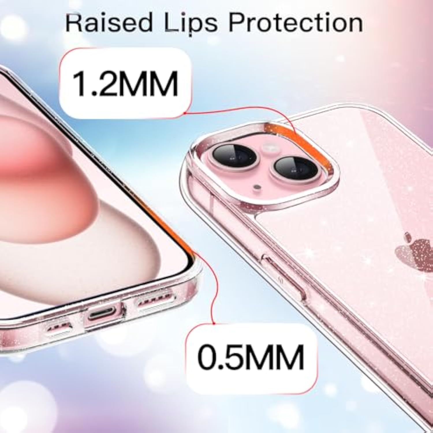 JETech Glitter Case for iPhone 15 6.1-Inch, Bling Sparkle Shockproof Phone Bumper Cover, Cute Sparkly for Women and Girls (Clear)