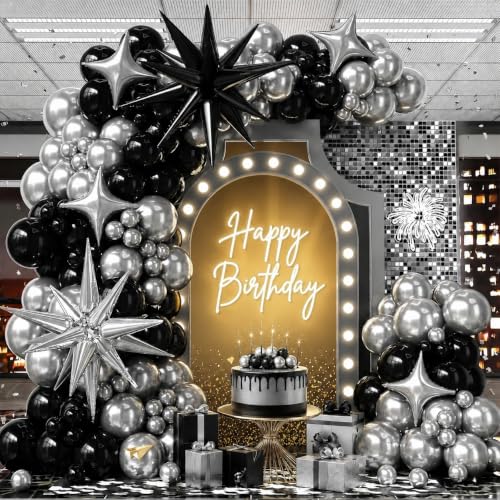 Black Silver Balloon Arch Kit for Birthday Party Decorations