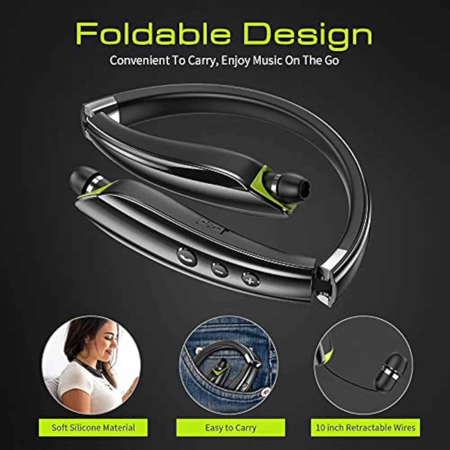 Bluetooth Headset, 2023 Upgraded Neckband Bluetooth Headphones With Retractabl