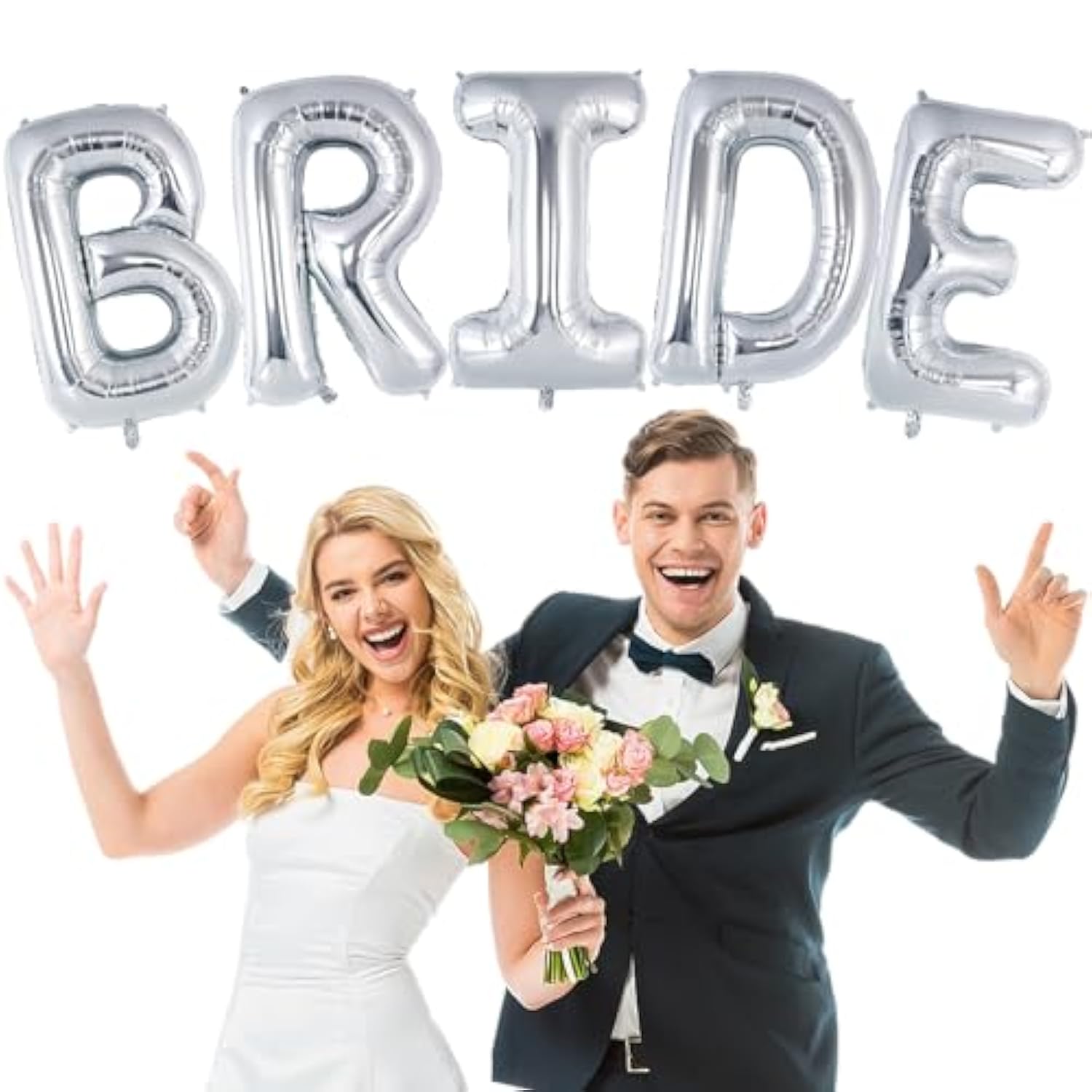 Silver Bride Balloons,16 Inch Bridal Shower Balloons,Bride Balloon Banner For Bachelorette Party Decorations,Bridal Photo Booth Bride Letter Banner For Wedding Engagement Party (Silver)