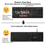 Fade-Proof Lettering Wired Keyboard Full Size - Black Office Keyboard With Laser Etched Keys, Integrated Bracket, Spill-Resistant Design 5.2Ft Usb Cable For Windows - Ergonomic Typing For Home Office