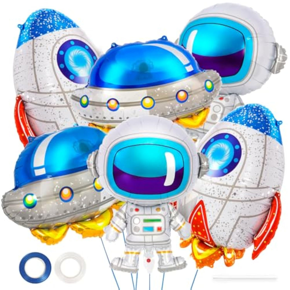 6 Pcs Astronaut Ufo Rocket Foil Balloons For Kids - Space Party Decorations For Baby Shower, Universe Space Themed Birthday Party Decor