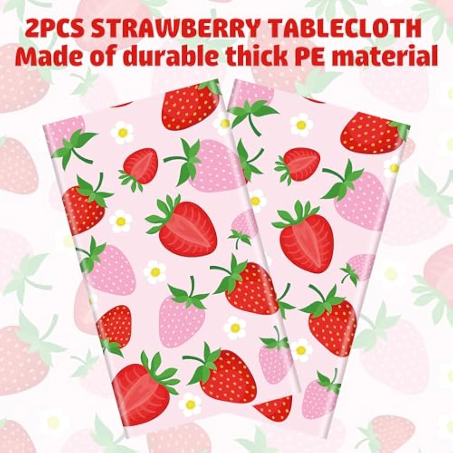 2 Pcs Strawberry Party Tablecloth Disposable Strawberry Tablecloth Plastic Strawberry Theme Table Cover For Birthday Party Baby Shower Strawberry Theme Party Supplies, 54" X 108"