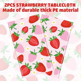 2 Pcs Strawberry Party Tablecloth Disposable Strawberry Tablecloth Plastic Strawberry Theme Table Cover For Birthday Party Baby Shower Strawberry Theme Party Supplies, 54" X 108"