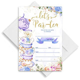 Partiness Tea Party Birthday Invitations For Girls, Purple And Gold Par-Tea Invite, Tea Birthday Party Invites Decorations. (056)