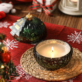 Christmas Ornament Ball Candle, Balsam & Cedar Scented Candle, Green Glass Ball Decor, Xmas Gift, Holiday Tabletop Centerpiece