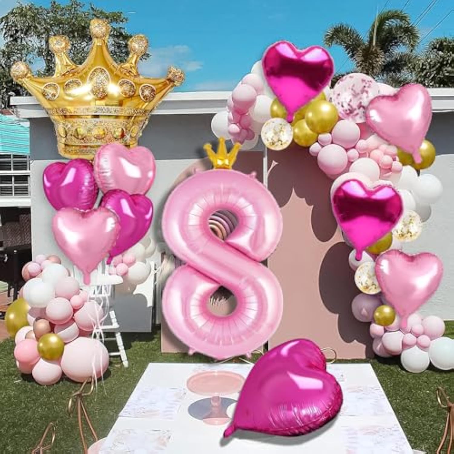 Princess 4Th Birthday Party Decorations, 40 Inch Large Pink Crown 4 Balloon For Girls’ Princess Royal Birthday Decorations, Party Supplies Favors, Anniversaries(Number 4 Foil Mylar Birthday Balloon)