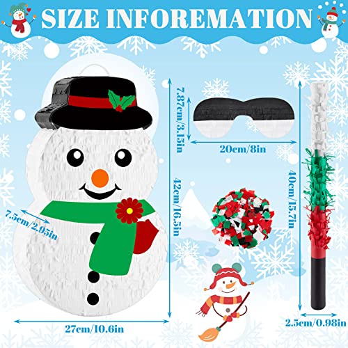 Christmas Piñata 16.5 Inch Snowman Piñata with Blindfold Bat and Confetti Winter Christmas Theme Birthday Party Indoor Outdoor Festival Carnival Party Supply Xmas Game Decorations