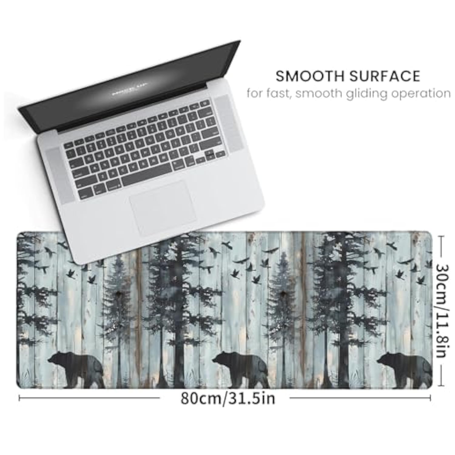 Mypos Bear Large Gaming Mouse Pad,Rustic Branches Bird Desk Mat,31.5X11.8X0.12In Extended Non-Slip Rubber Woodland Retro Mousepad,Computer Desk Mat Gifts,Laptop Mice Pads Decor For Office Home