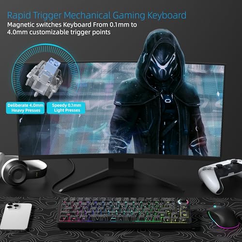 M68 He V2 Rapid Trigger Keyboard 60% Percent, Hall Effect Topographic Gaming Keyboard, Wired Rgb Custom Mechanical Key Board With Magnetic Switch, Pbt Keycaps For Mac/Win (Black)