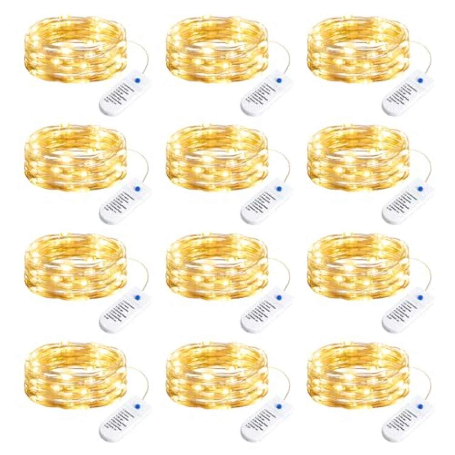 12 Pack Fairy Lights Battery Operated String Lights, 8 Modes & Timer, 7Ft 20Led Waterproof Silver Wire Twinkle Lights, F
