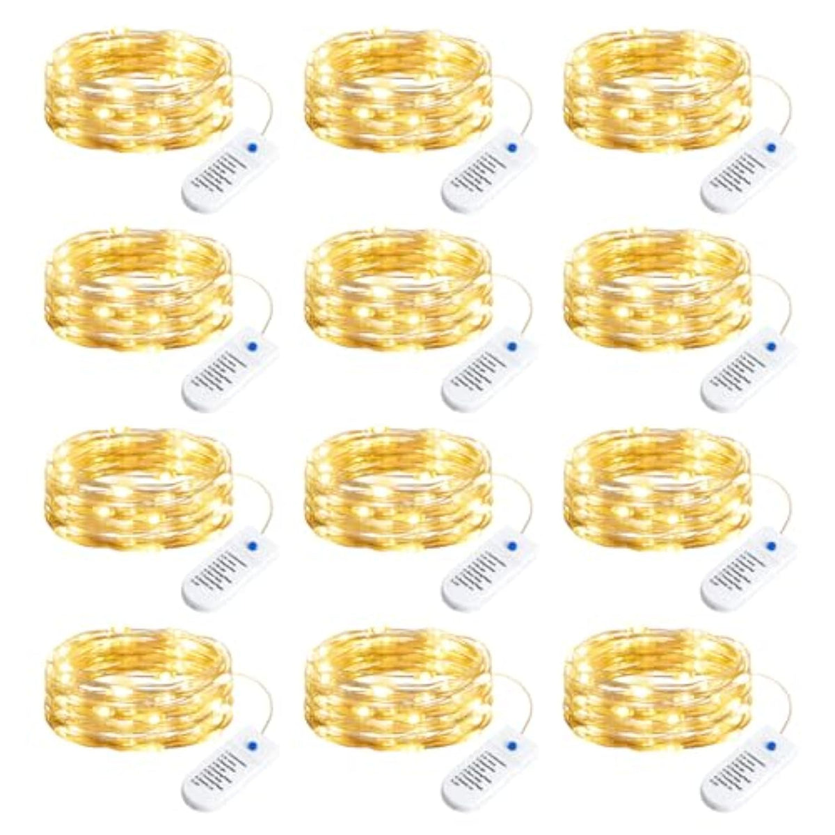 12 Pack Fairy Lights Battery Operated String Lights, 8 Modes & Timer, 7Ft 20Led Waterproof Silver Wire Twinkle Lights, F