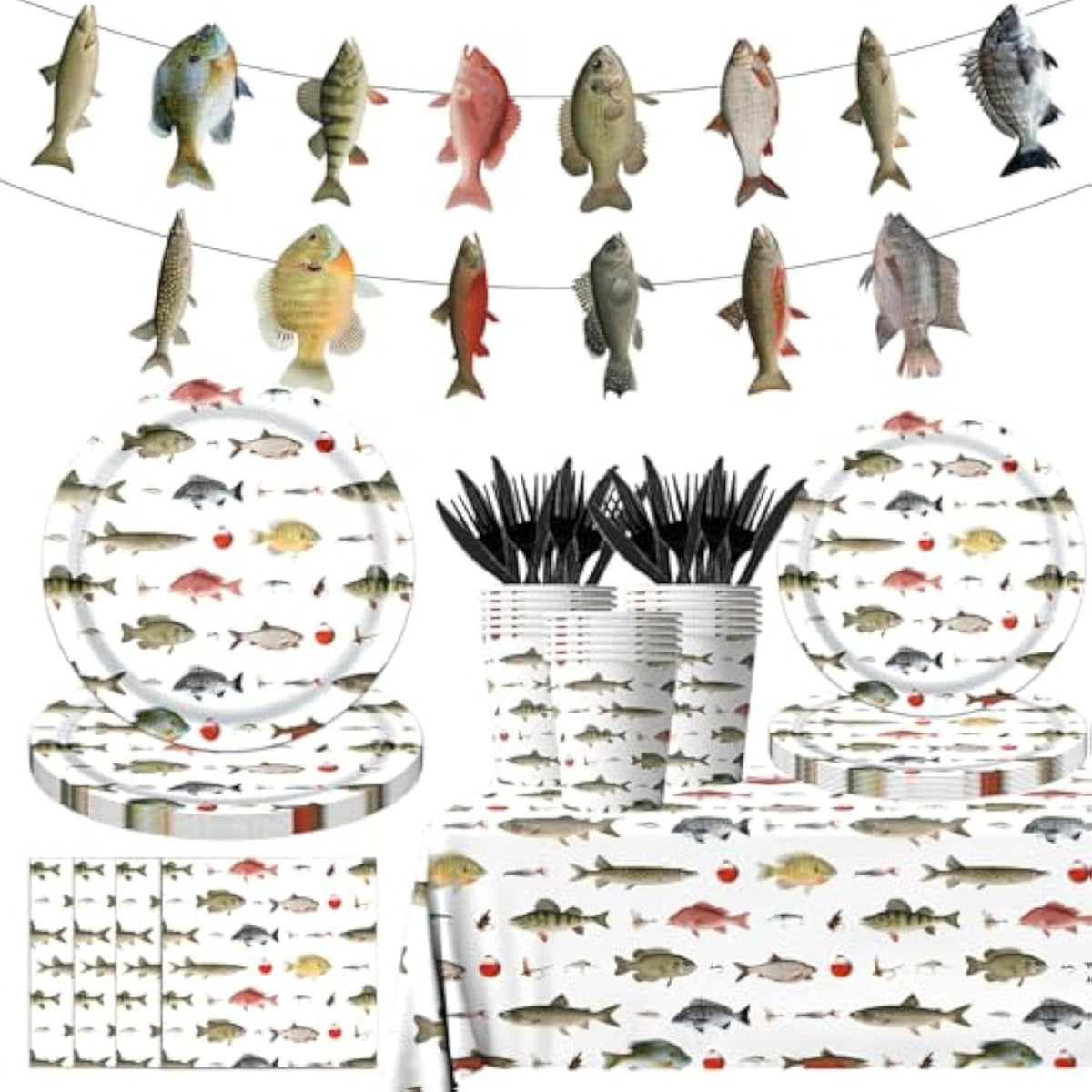 Gone Fishing Party Decoration,142 Pcs Fishing Themed Tableware Set Tablecloth,Plates,Napkins For Little Fisherman Decorations,Ofishally One Birthday Decorations