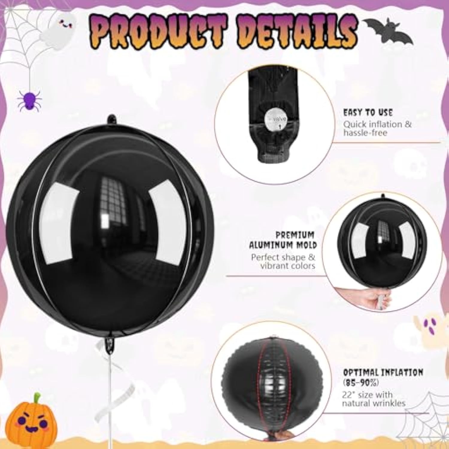 Halloween Foil Balloon Set: 22" Purple, Orange, Black (6 PCS)