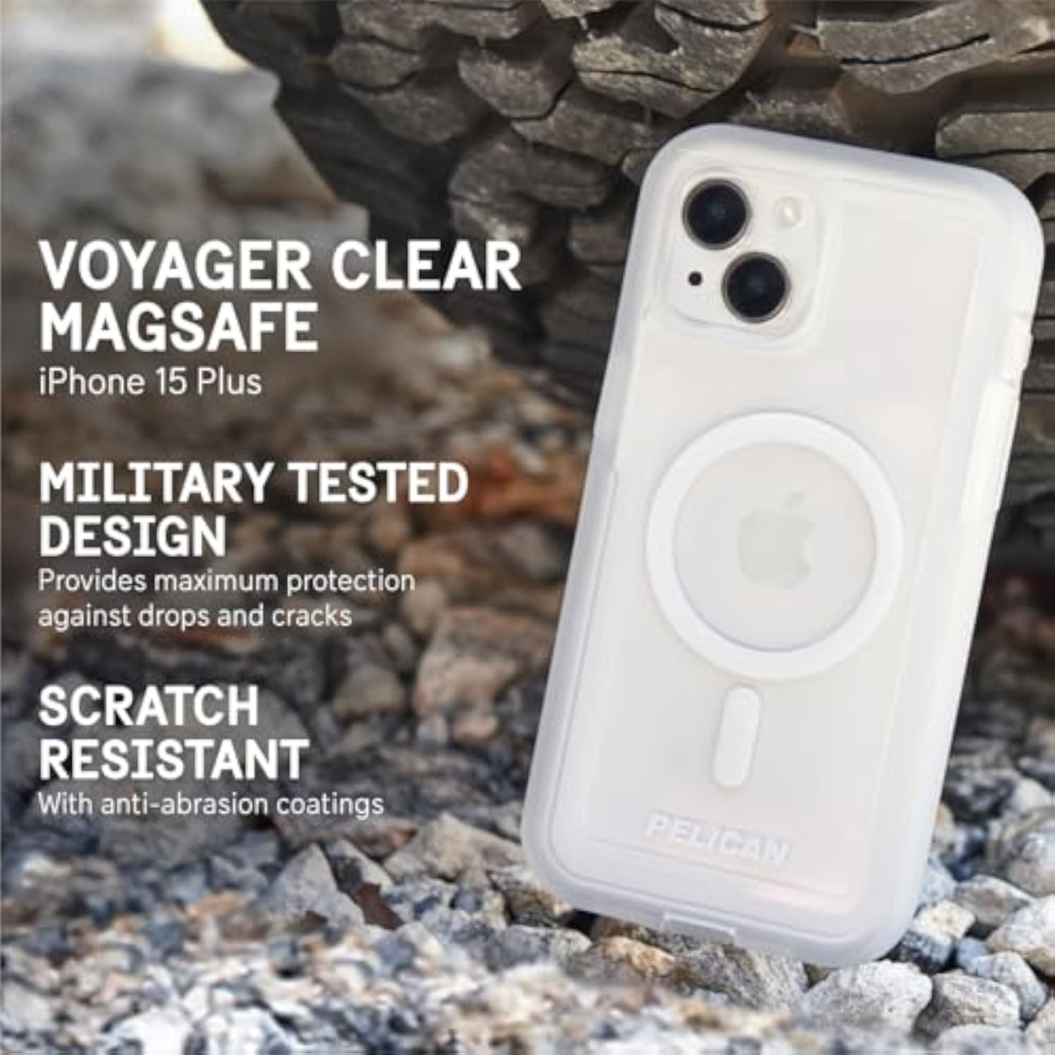 Voyager - Iphone 15 Plus Case 6.7" [Compatible With Magsafe] [Anti-Yellow] Magnetic Charging Phone Case With Belt Clip Holster Kickstand [18Ft Military Grade Drop Protection] - Clear