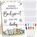 26 Pcs Baby Shower Games Diy Bodysuit Set 1 Wooden Sign 15 White Bodysuits 10 Fabric Markers For Birth Decorating Kit(Woodland Animal)