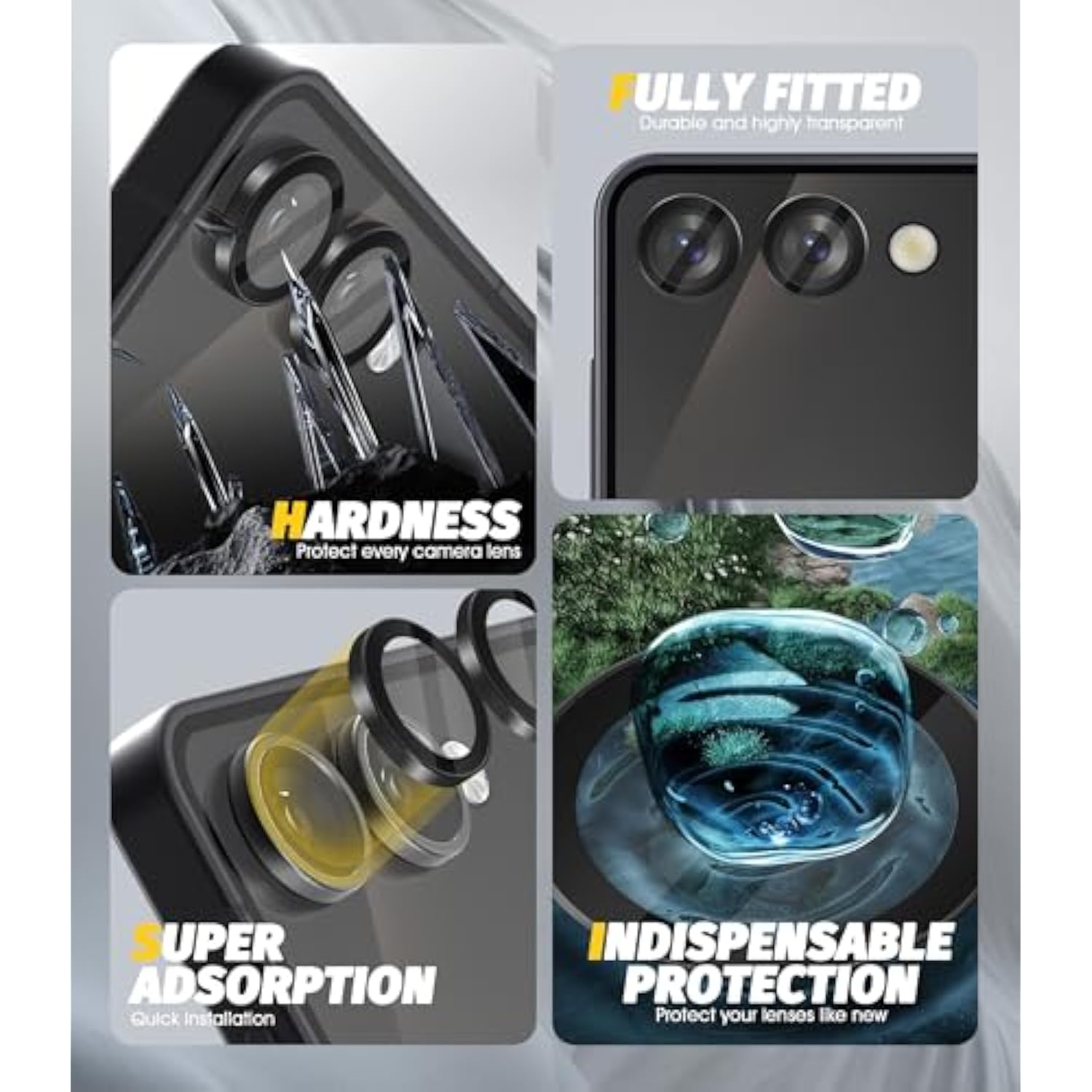 (2 Sets) Camera Lens Protector Compatible For Samsung Galaxy Z Flip 7/Z Flip 7 Fe, Protector De Cámera One-Step Installation Tray Individual Alloy Metal Ring Glass Case Friendly - Black