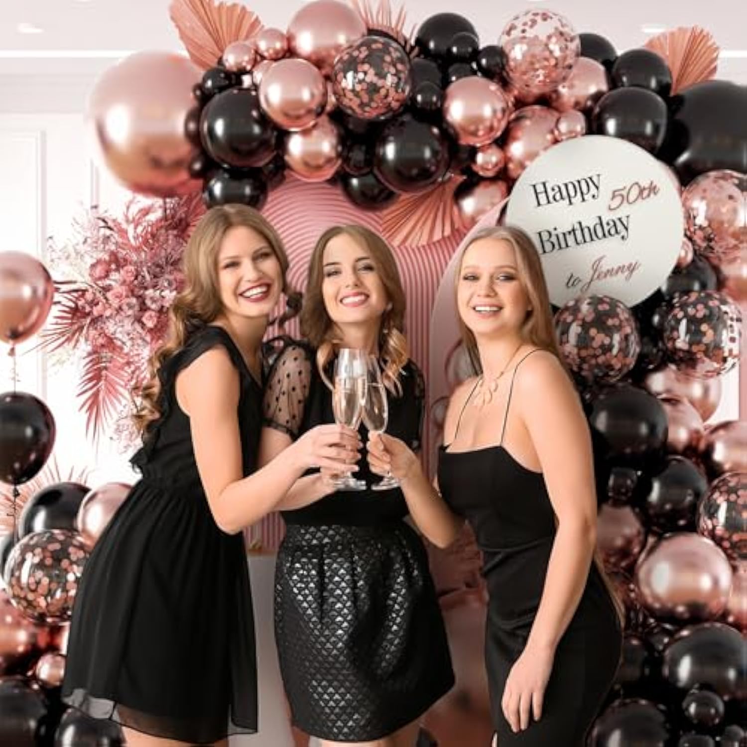 132Pcs Rose Gold Black Balloon Arch Kit for Wedding Graduation Baby Shower Party