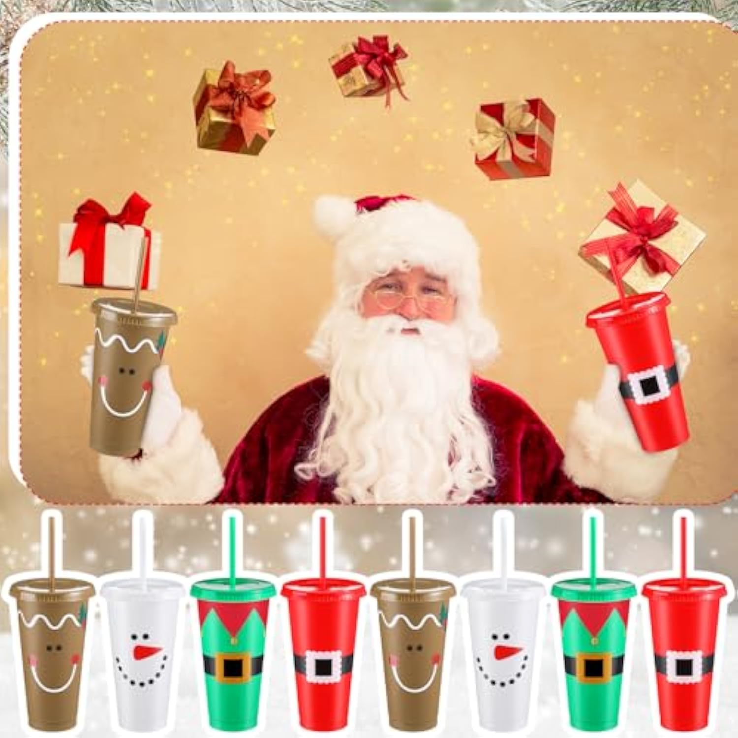 24 Pcs Reusable Christmas Cups Bulk Plastic Coffee Cups Travel Mug 24 Oz 4 Styles Christmas Reusable Tumbler With Lids And Straws For Wine Hot Cold Drinks Xmas Party Supply